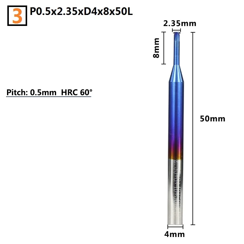 P0.5x2.35xD4x8x50L 1 шт. 0,7-3,9 мм P0.25-P0.8 однониточная Концевая фреза с нано синим покрытием твердосплавные концевые фрезы Резьбовая фреза 4 мм хвостовик фреза с ЧПУ - Длина режущей кромки: P0.5x2.35xD4x8x50L