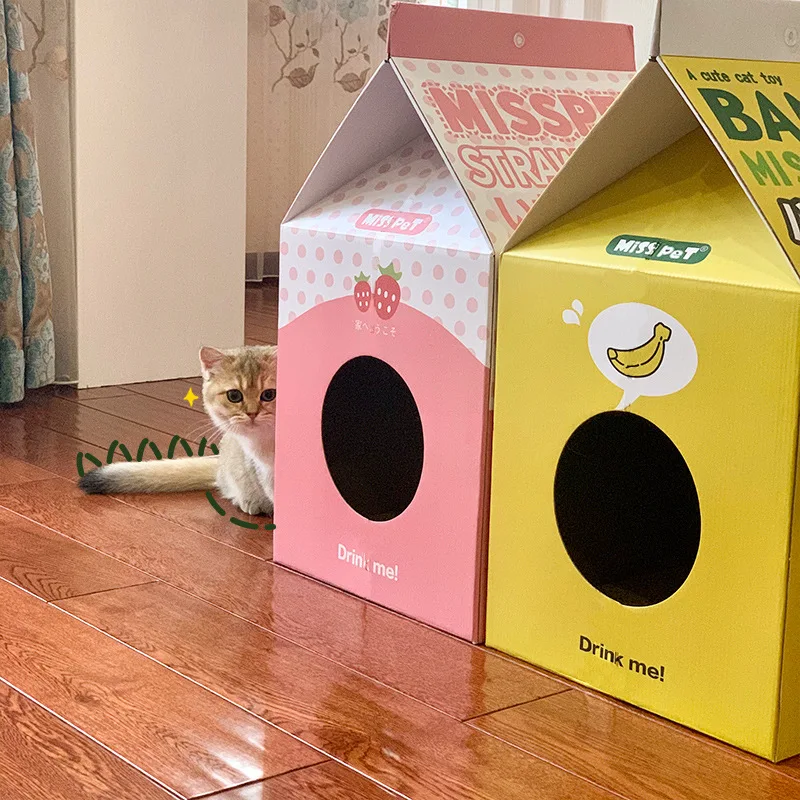 Milk Box Collapsible Cat Bed Carton Nest Scratch Board Grinder Claw Wear-Resistant Supplies Pet Sleep House Cave | Дом и сад