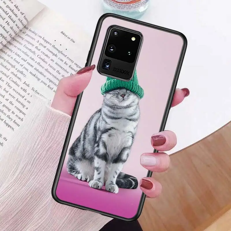 

Cute bulldog cat for Samsung S20 FE Ultra Plus A91 A81 A71 A51 A41 A31 A21 A11 A72 A52 A12 Soft Black Phone Case