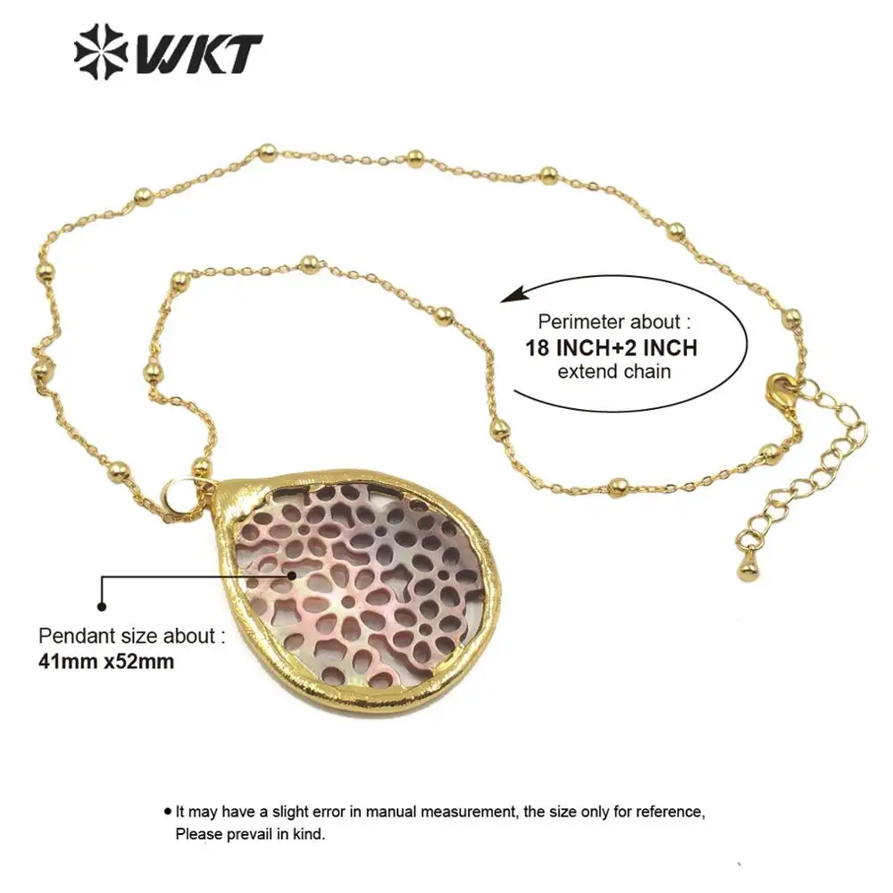 

WT-JN107 round shape natural shell Necklace special hollow carved design gold Necklace women handmade Necklace Jewelry 2019