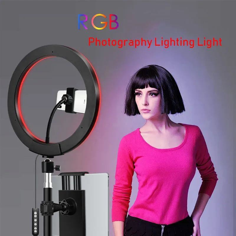 RGB multicolor LED 10inch Selfie Ring Light Dimmable Lamp Photo Video Camera Phone ringlight For Live YouTube Fill | Мобильные