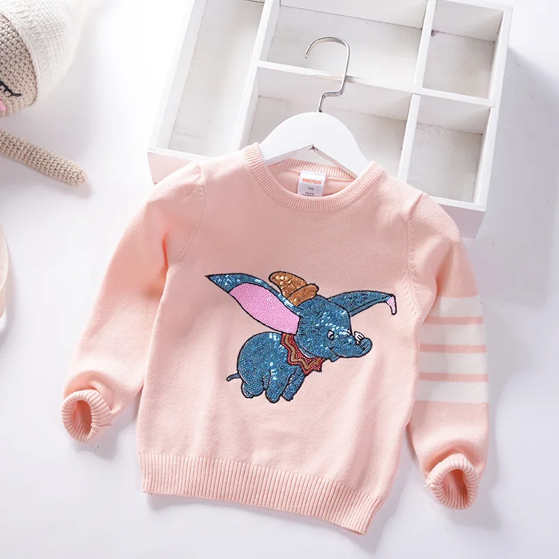 Осенне-зимний детский свитер пуловер с блестками и героями мультфильмов Свитера