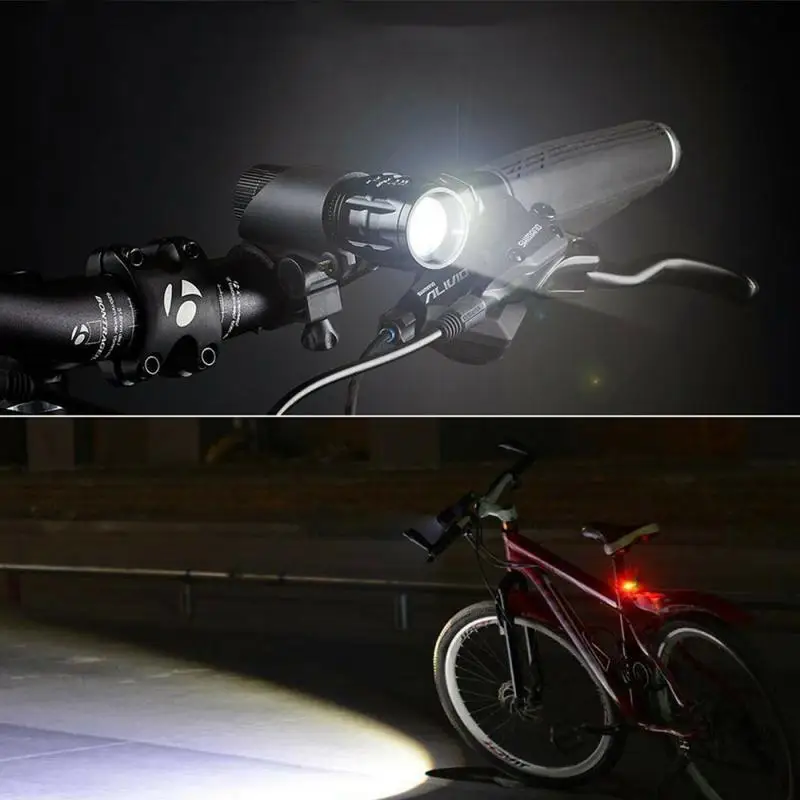 

A Set Practical LED Bike Bicycle Cycle Zoomable Torch Front Light Rear Lamp Safe Cycling Warning At Night Ride Accessories
