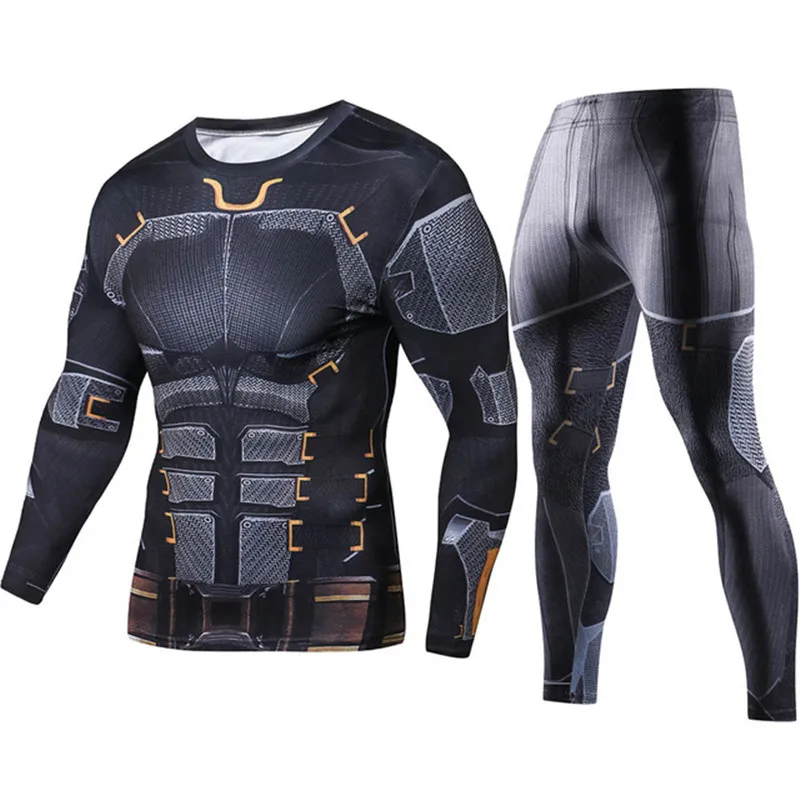 

New 2Pcs/Set Men Tracksuit Gym Fitness Compression Shirt Sports Suit Clothes Running Jogging Sport Wear Exercise Workout Tights