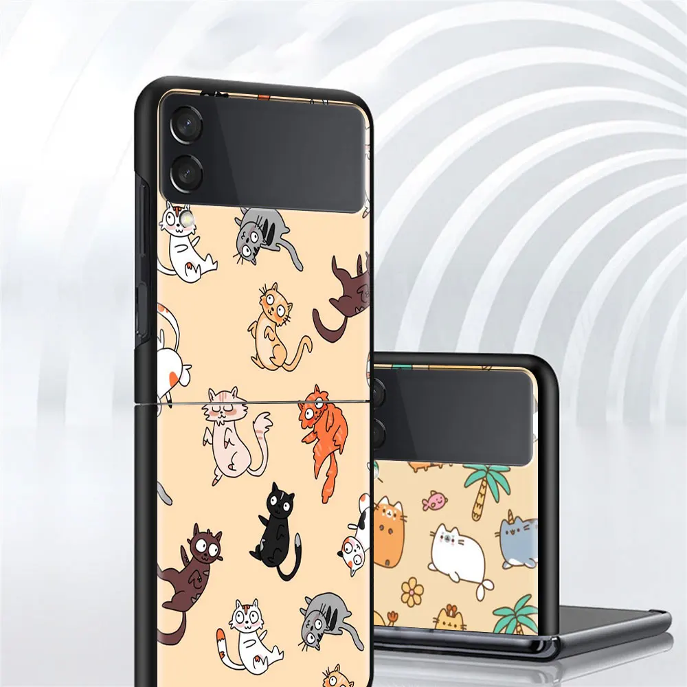 Phone Case For Samsung Galaxy Z Flip 3 5G Black Hard Cover ZFlip 3 Luxury Shockproof Bumper Cases Fundas Happy Cat Day! Shell