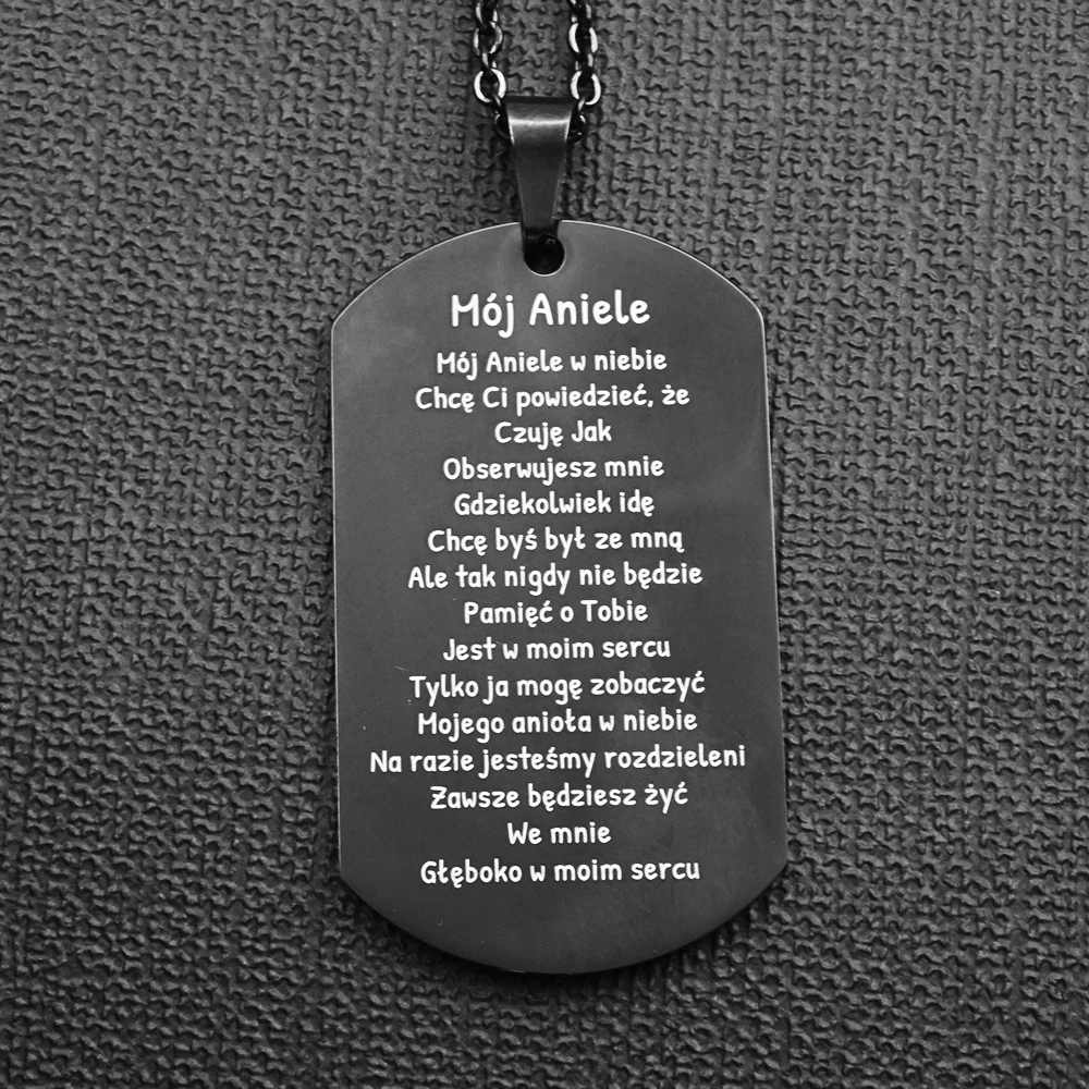 

MYLONGINGCHARM 29x51mm Black Military tag necklace- Angel wings