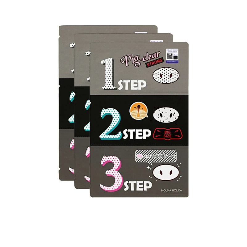 HOLIKA Pig Clear Black Head 3 Step Kit #Strong Facial DeepCleansing Blackhead Remover Spot Dot Sticker Sheet Korea | Красота и