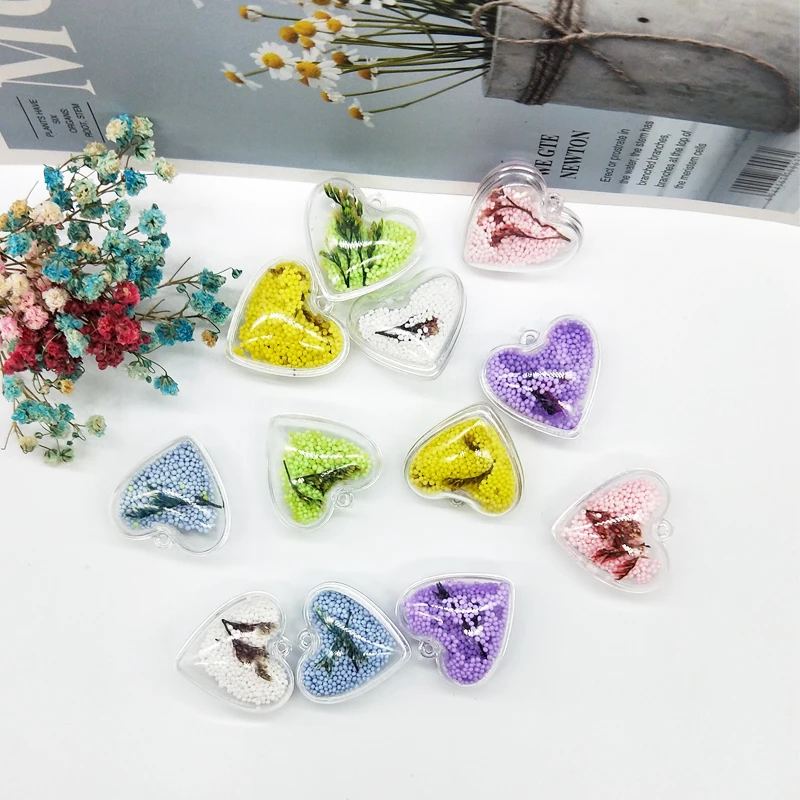 

10Pcs Foam Dried flower Filler Heart Pendants Charms Transparent Acrylic Cabochon Charm DIY Earring Handmade Jewelry Accessories
