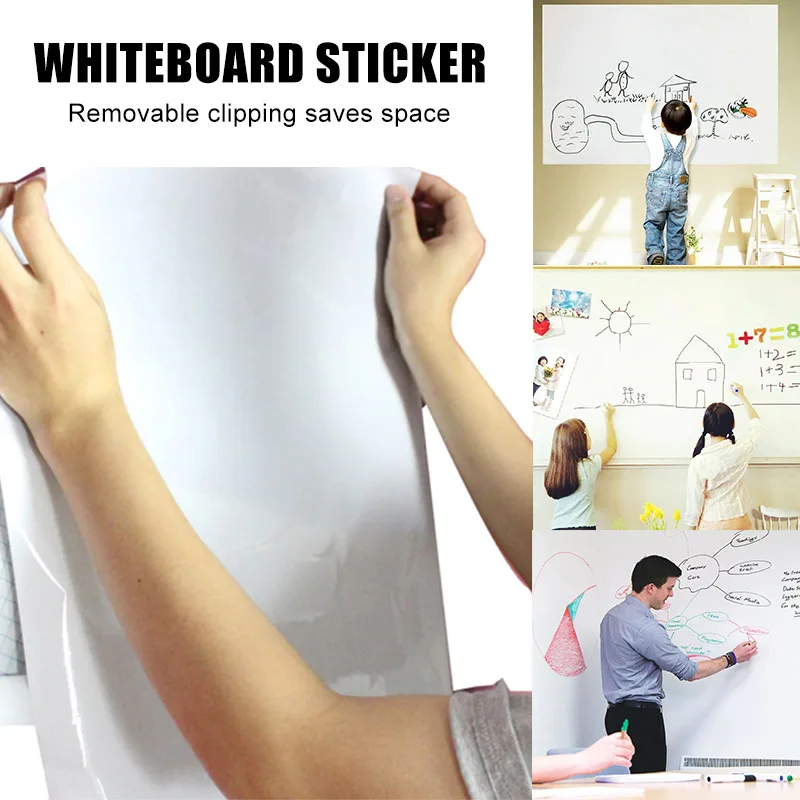 Stickerboard Reusable Roll Up White Board 45cmx200cm Erase Whiteboard Sticker with 3 Pens DJA99