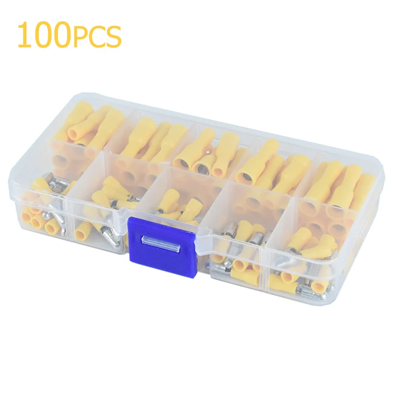 Yellow 100 шт женский и мужской обжимные пулевые клеммы комплект автомобильных проводов СОЕДИНИТЕЛЬ НАБОР в красном, синем, желтом, зеленом, черном - Цвет: Yellow