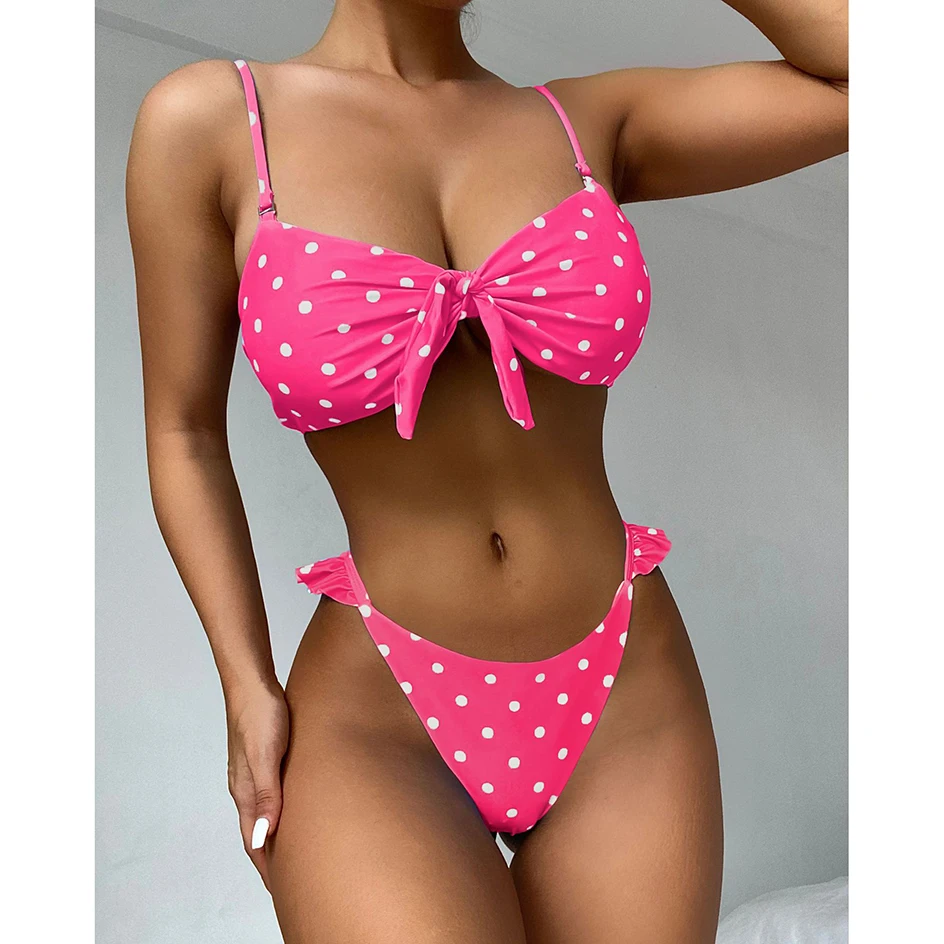 

Sexy Ruffle Knot Bikini 2021 Women Swimsuit Feamle Swim Beach Wear Summer Brazilian Swimwear Woman Bathing Suit Micro Bikini Set