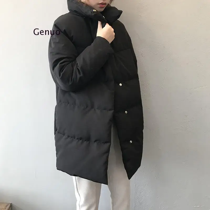 

Women Amy Green Oversize Long Parkas Thick 2020 Winter Long Sleeve Buttons Pockets Female Warm Coat