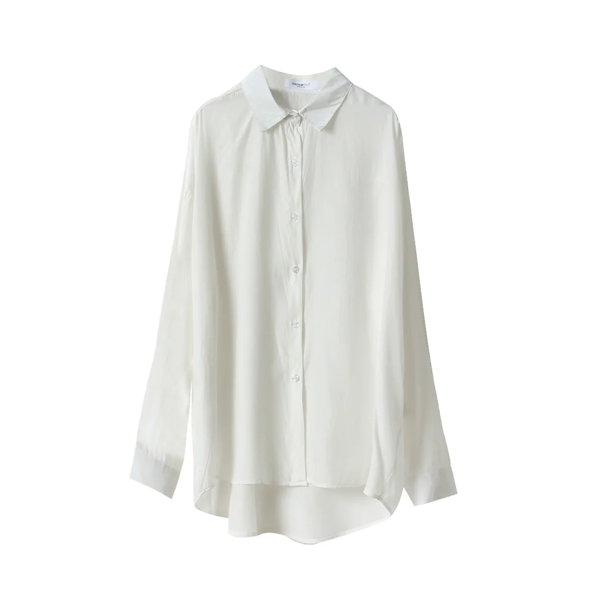 

HXJJP Elegant Silky Fabric Loose-Fit Blouse Women's Long Sleeve Solid Shirt 2021 Spring Korean-style White Blouse Plus Size