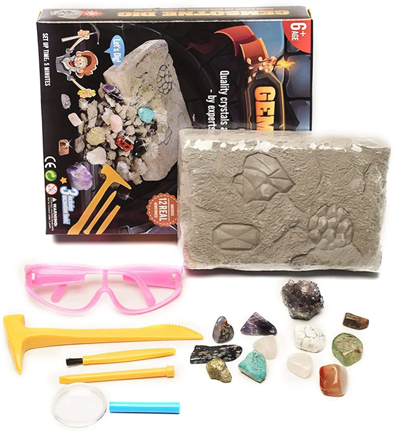 Mega Gem Dig Kit Great Science Gemology Mining Gift Kids игрушки для раскопок научный подарок любителей