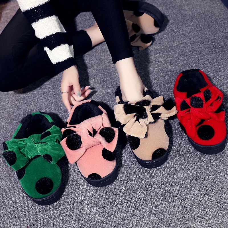 

Winter Women Home Indoor Slippers Hairy Warm Fluffy Plush Platform Slides Cute Bowknot Floor Shoes Memory Foam Cotton Slippers