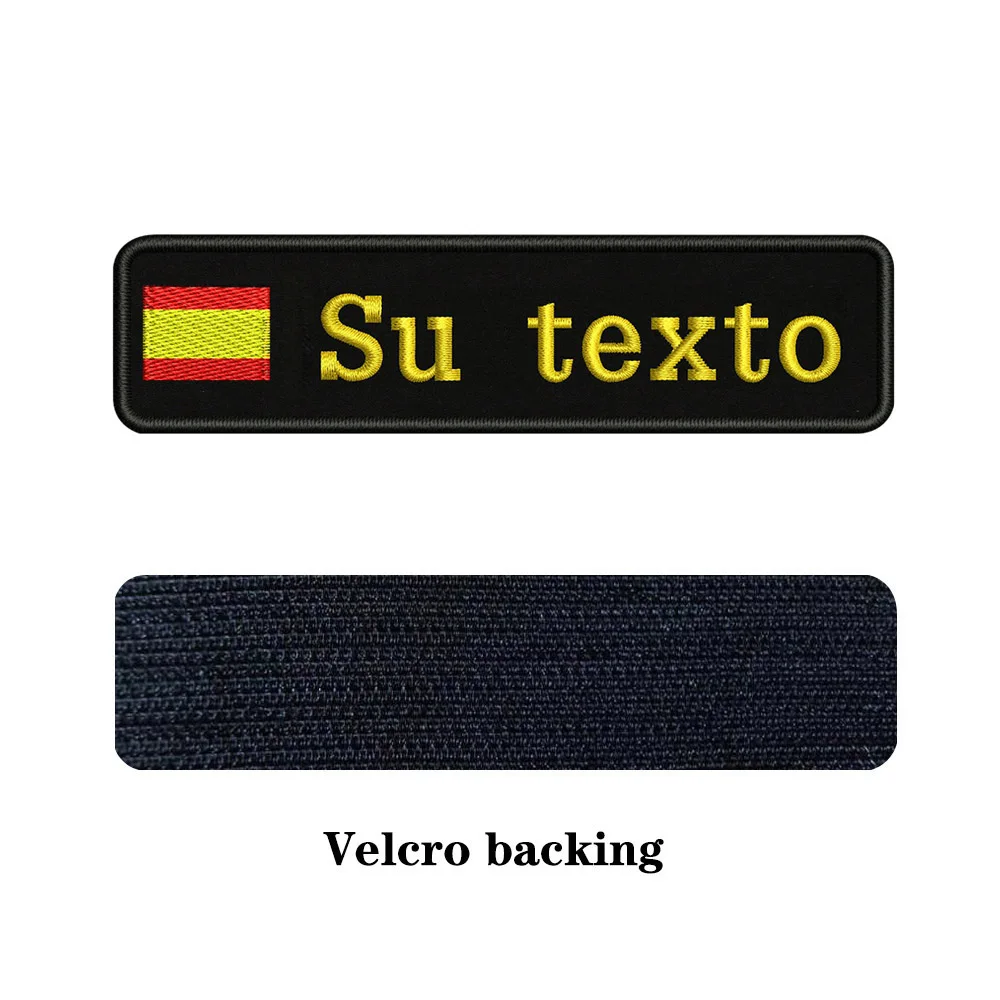 yellow-Velcro На заказ Вышивка Флаг Испании имя или заплатка с текстом 10 см* 2,5 см значок Утюг на или липучке Подложка для одежды брюки рюкзак шляпа - Цвет: yellow-Velcro