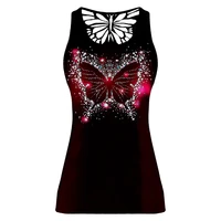 fashion plus size 5xl print butterfly skinny vest tank top women summer spring hollow out sleeveless tees shirt sequin tshirt