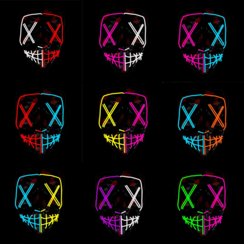Хэллоуин ужас лицо EL Wire костюмная Маска Косплей Аксессуары светильник ящаяся