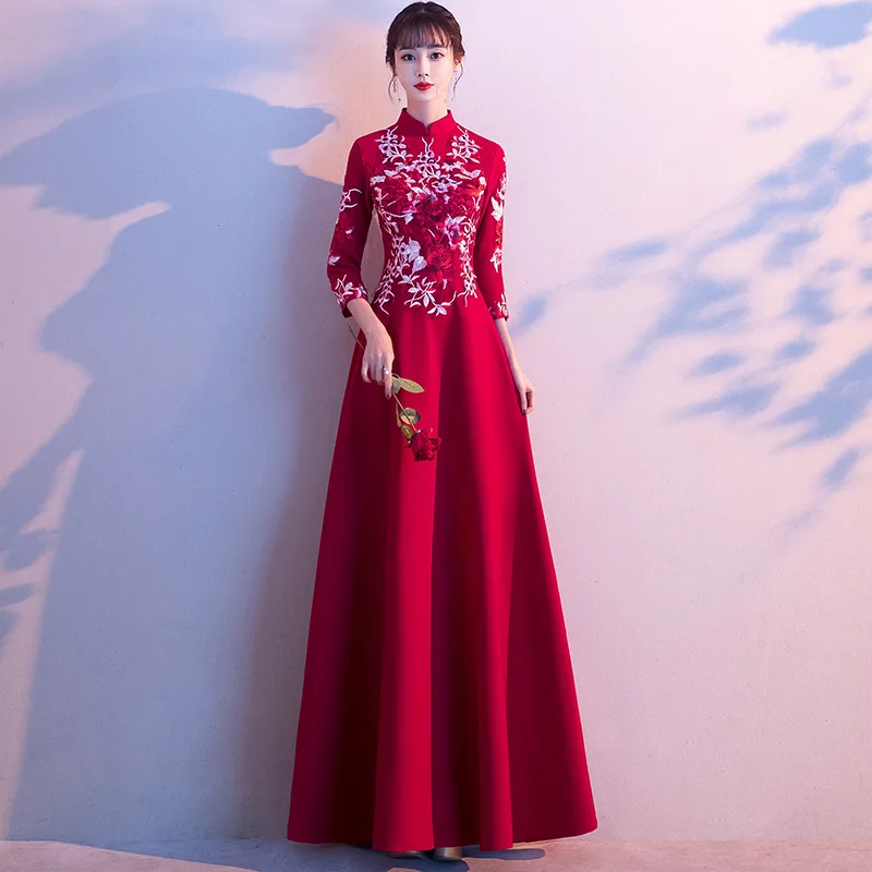 

Embroidery Floral Bride Wedding Dress Temperament Evening Dress Noble Slim Banquet Dress Elegant A-line Hostess Dress XS-3XL