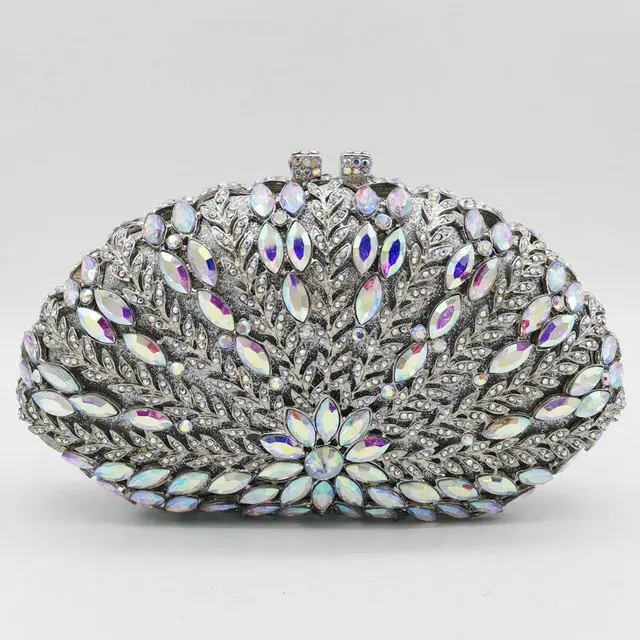 Silver AB Clutch Bag Boutique De FGG женские вечерние сумочки с цветочным узором, зеленым Изумрудом и бриллиантами, женские вечерние сумочки, клатч с кристаллами, свадебная сумка - Цвет: Silver AB Clutch Bag