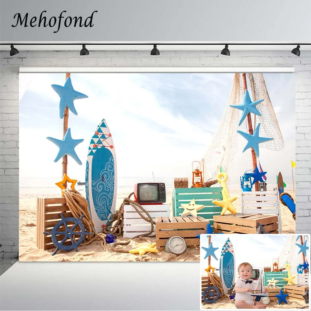 

Mehofond Birthday Party Background Summer Holiday Sea Beach Surfing Star Photography Backdrop Baby Shower Photocall Photo Studio