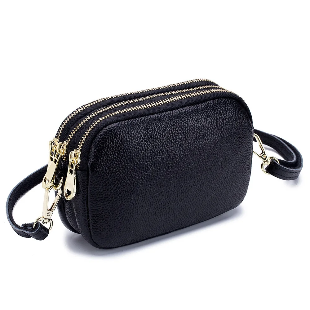 Женская сумка через плечо MJ маленькая трехслойная из натуральной кожи на молнии с ремешком запястье клатч