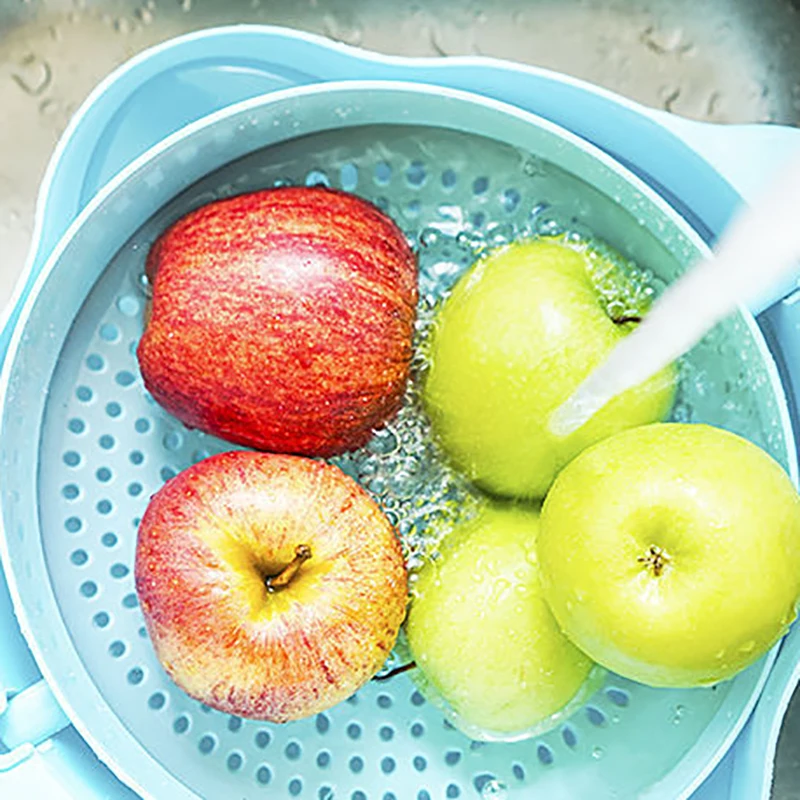 Двойная сливная корзина чаша вращающаяся для хранения мытья сито фруктов риса