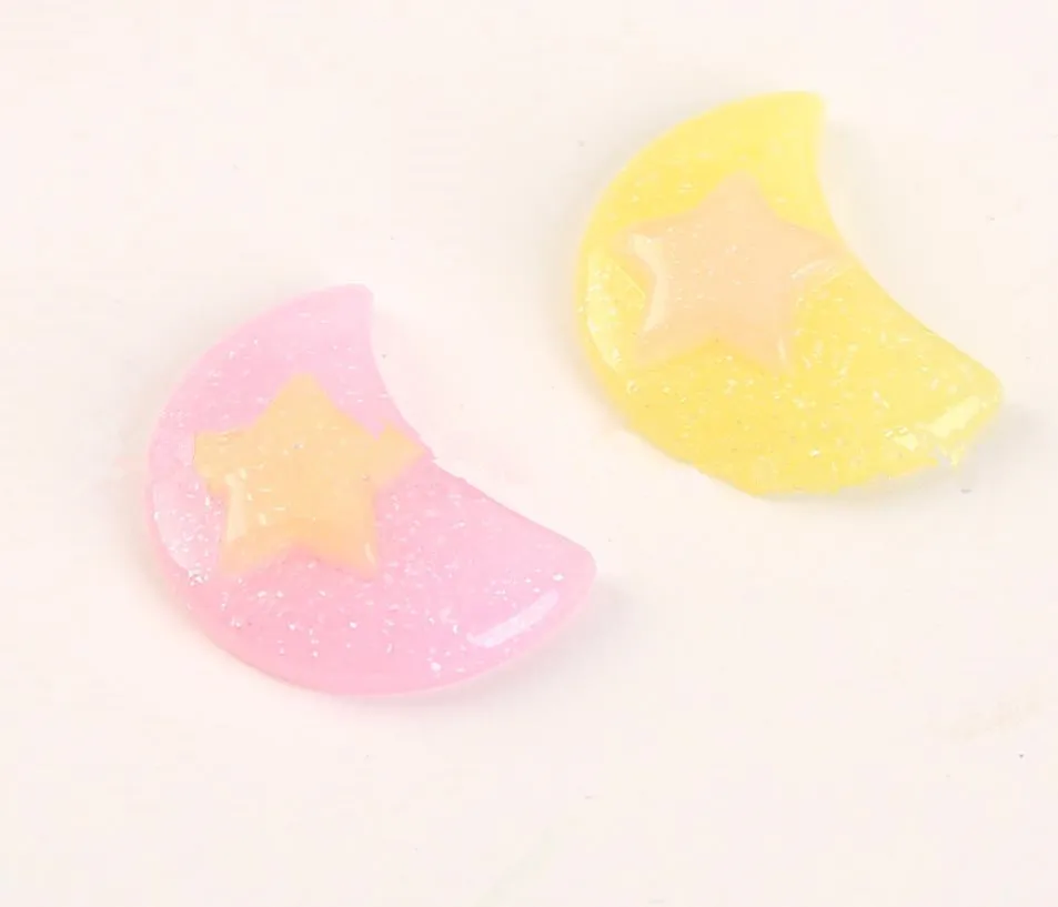 wholesale kawaii glitter moon bow stars cabochons flat back resin for girls bowknot diy phone craft accessories free global shipping
