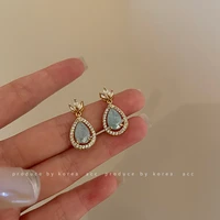 2021 wholesale fashion geometric compact zircon blue crystal earrings luxury designer elegance feminine jewelry