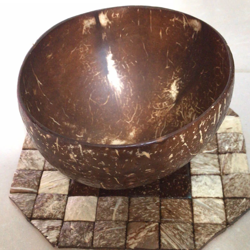 Миска из скорлупы кокоса ложка нержавеющей стали вилка для фруктов салата лапши