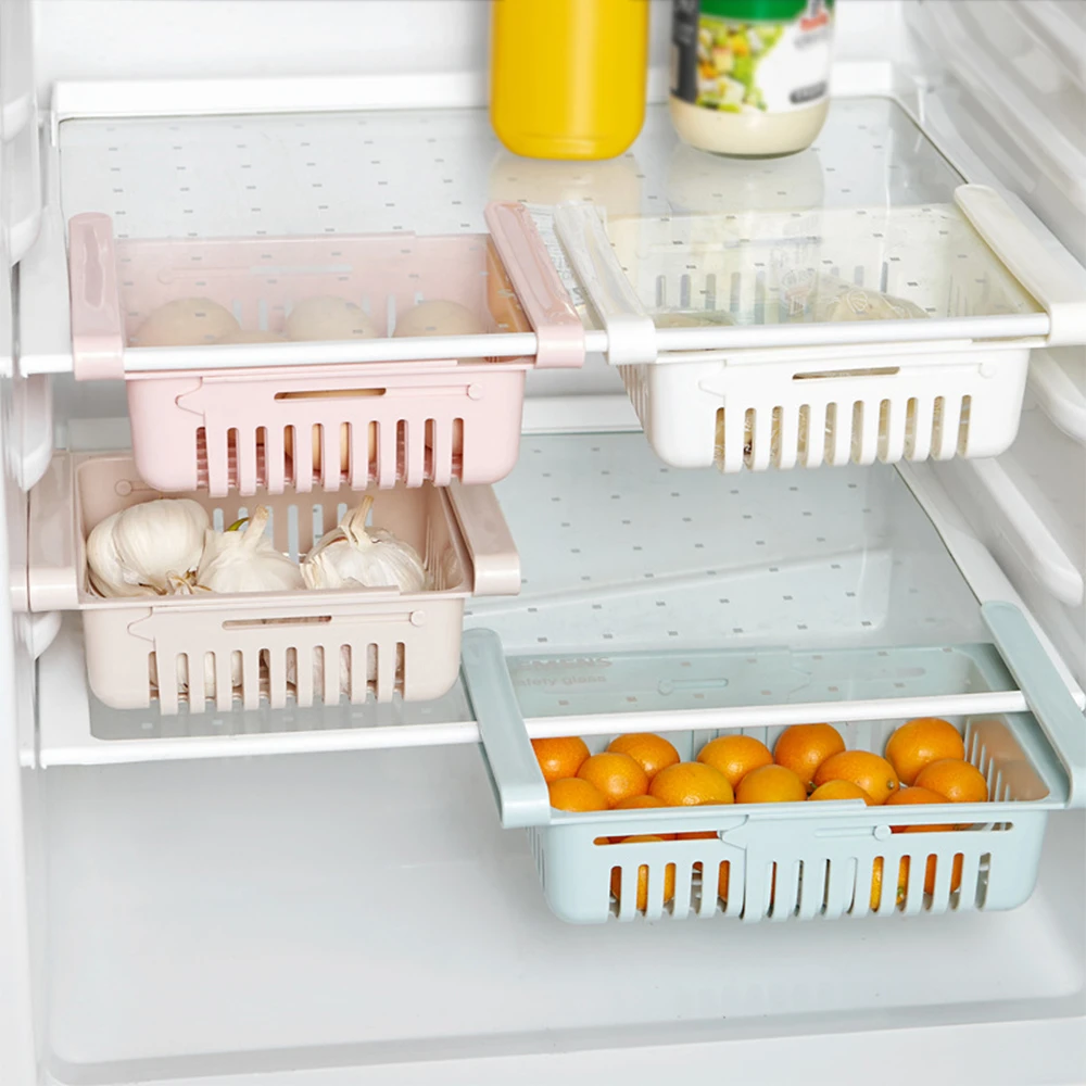 

Mini ABS DIY Slide Kitchen Fridge Freezer Space Saver Organization Storage Rack Bathroom Shelf Rack Organizer Holder Space Saver