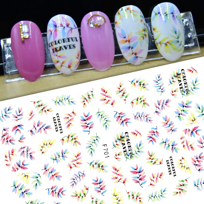 

Colorful Leaf 3D Stickers for Nails Flower Nail Sticker Foil Decals Small Fresh Nail Art Decorations Manicure Accessories
