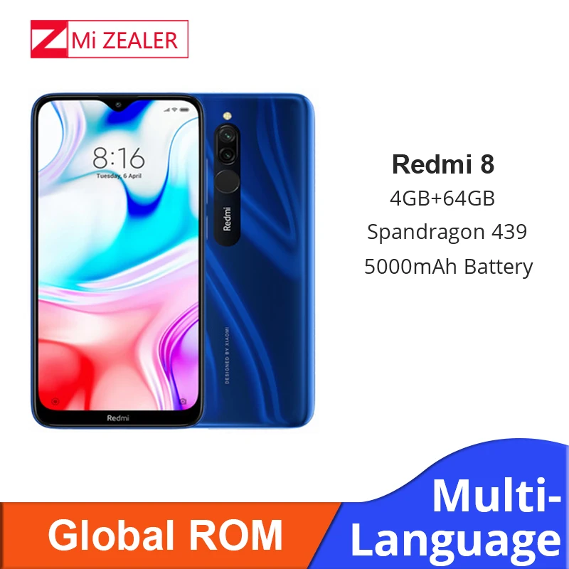 Новый смартфон Xiao Redmi 8 с глобальной прошивкой 4 Гб ОЗУ 64 ПЗУ Snapdragon 439 10 Вт Быстрая