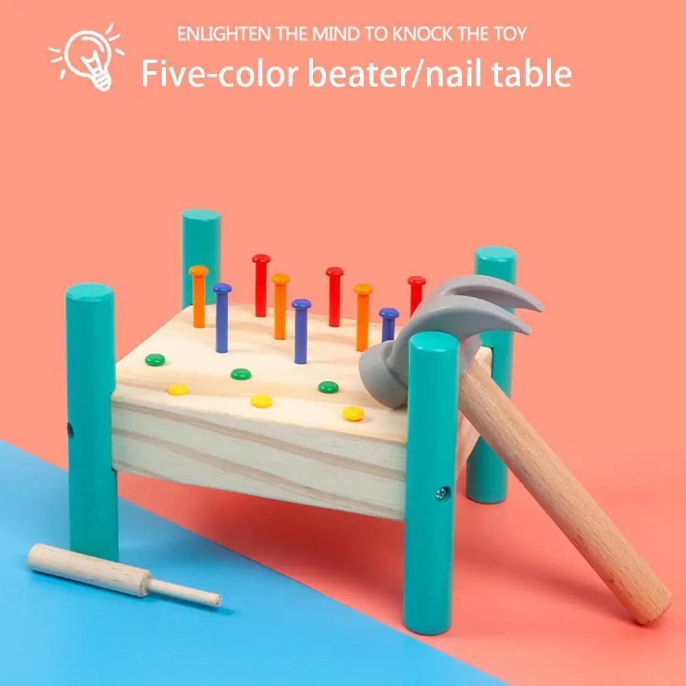 

Brain Developmental Wooden Block Color Sorting Game for Hand Motor Skill Training Baby Pounding Toy Playset Education 2021