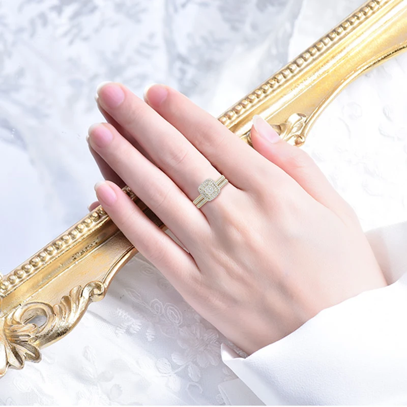 Szjinao из 14 каратного золота обручальные кольца пара с бриллиантами для женщин - Фото №1