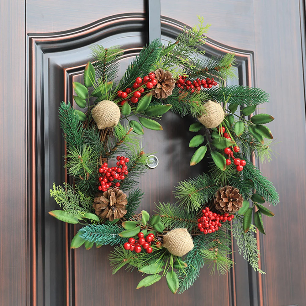 

Christmas Artificial Garland Rattan Circle Flower Decoration Ornaments Berries Hanging Xmas Wedding Gifts Diy Crafts Decoration