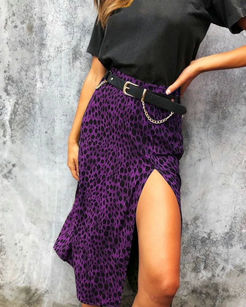 Юбка-миди леопардовая женская с высокой талией, пикантная модная юбка с разрезом, с леопардовым принтом, на лето от AliExpress WW