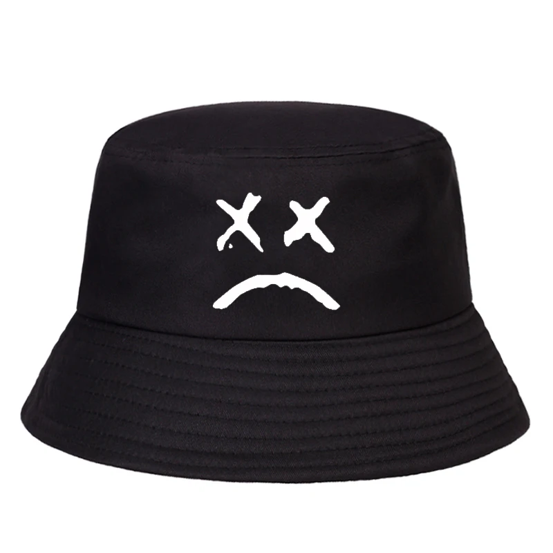 

Fashion wild cotton fisherman hat Crying face print bucket Hat Women Mens Panama Bucket Hat outdoor Fishing Fisherman Hats