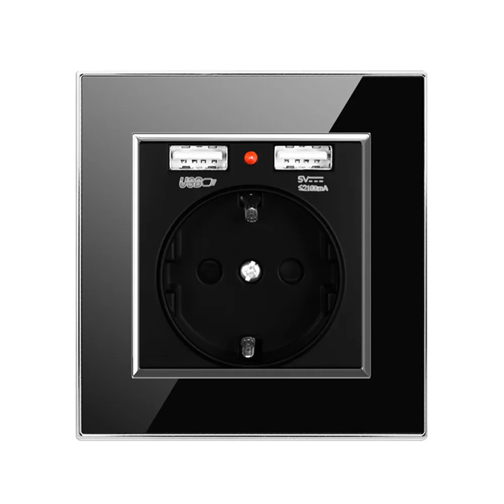 

Настенная розетка из алюминиевого сплава с двумя USB-портами, 16 А, 110-250 В