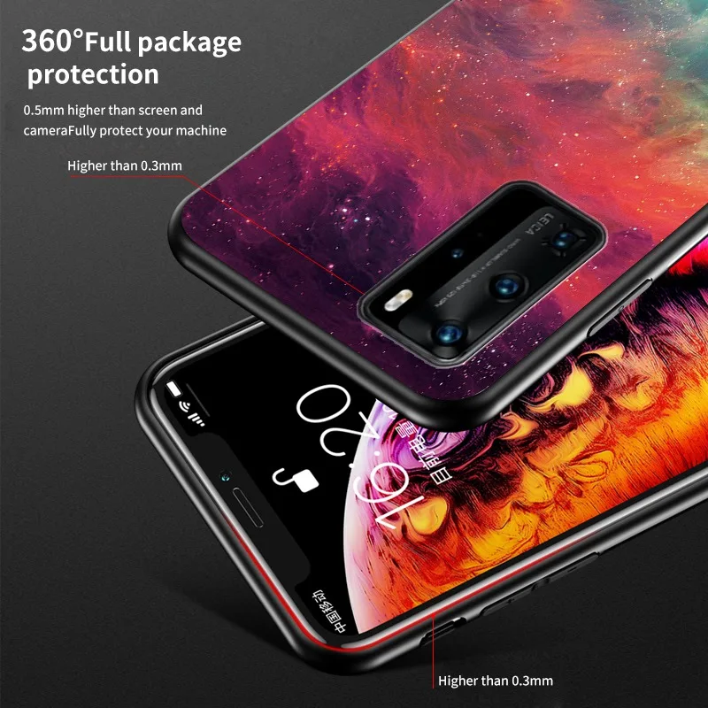 

Mirror starry sky blue sky phone case For HUAWEI MATE 30 20 X 10 9 PRO Y9 Y6 Y7PRIME Y5 2019 Tempered glass TPU soft edge cover