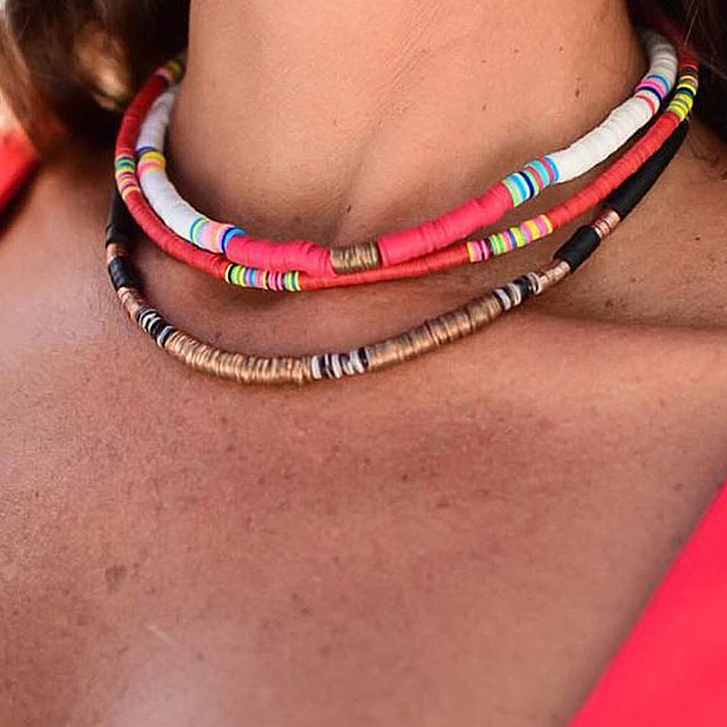 6 мм многоцветный полимерная глина ожерелье Мягкая Керамика колье Красочные