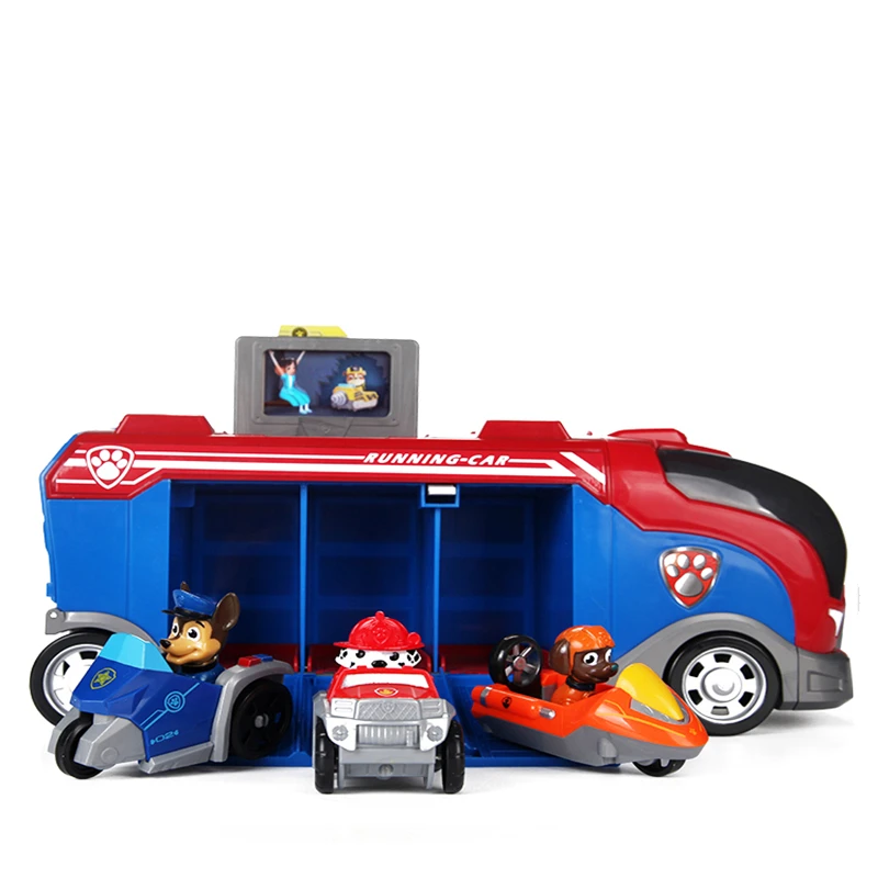 Paw Patrol игрушечный автобус Райдер капитан отправляет три автомобиля наугад CMB музыкальная модель Pow Patrol ПВХ Фигурки игрушки для детей Подарки