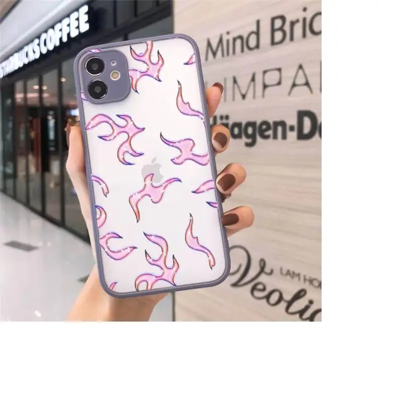 

Phone Case For iPhone 12 11 Mini Pro XR XS Max 7 8 Plus X Fashion Flame Pattern Matte transparent Gray Cover