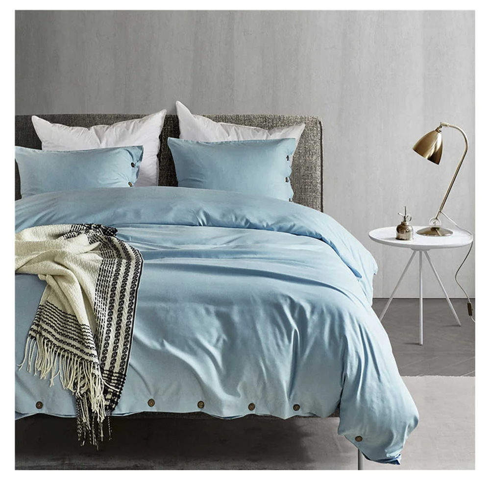 Solid Color Soft Button Side Quilt Duvet Cover Pillowcase Bedding Set For Home 2-3pcs Hiigh Quality Concise Summer Bed Linings | Дом и сад