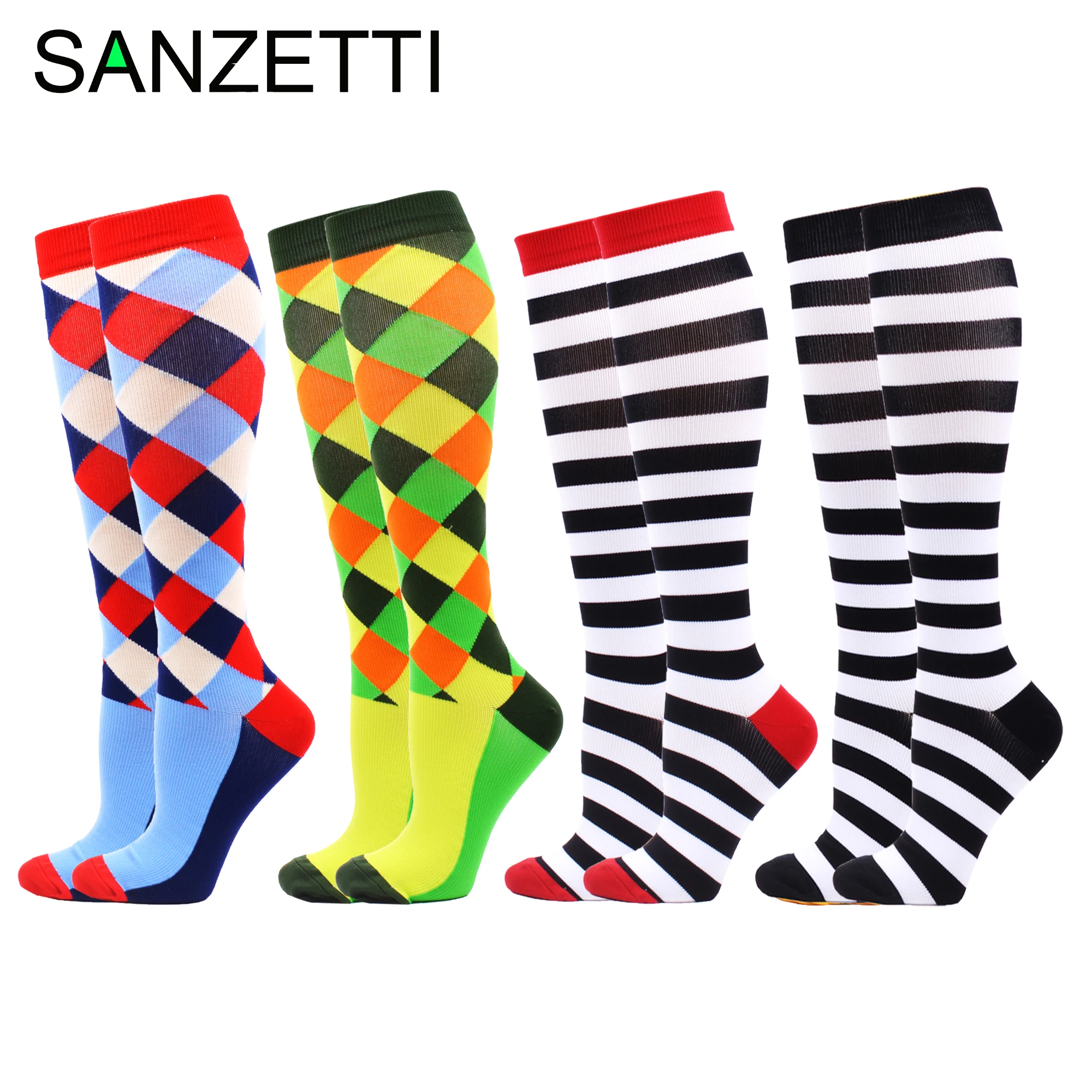 SANZETTI 4 пары женских носков Hayyp socksполосатый чесаный хлопок Компрессионные носки