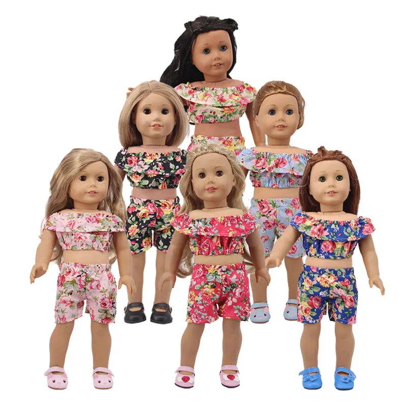 

Кукольная одежда для новорожденных, размер 18 дюймов, 40-43 см, Цветочная юбка, брюки с цветами, костюм, аксессуары для малышей, подарок на день р...