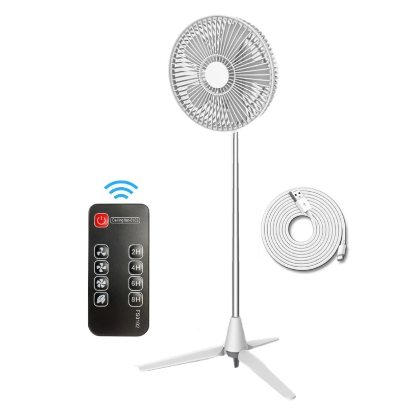 

USB Rechargeable 8000mAh 4 Speed Camping Fan Remote Control Timing Hanging Fan Telescopic Desk Fan for Outdoor Home Bed
