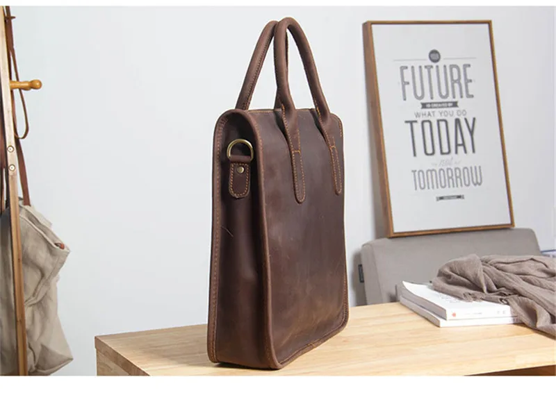 Retro fashion natural real leather business men's handbag vertical simple shoulder messenger bag ladies cowhide document bag