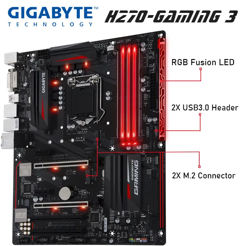 Verkauf Motherboard Gigabyte H270-Gaming 3 Verwendet LGA 1151 DDR4 PCI-E 3,0 PCI-E X16 SATAIII I7 I5 I3 OC Verwendet Intel H270 Desktop Mainboard