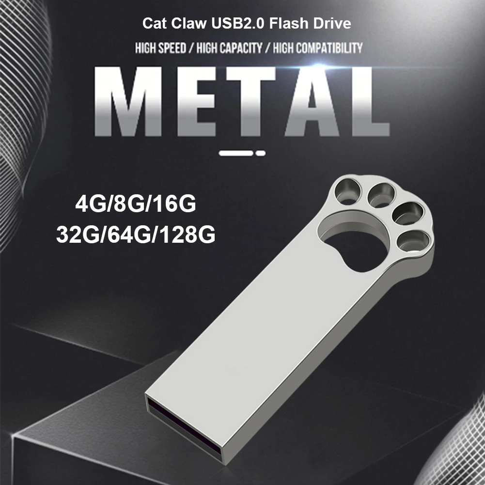 

USB Flash Drive Cat Paw USB 2.0 Pendrive 128GB 64GB 32GB 16GB 8GB 4GB Metal Zinc Alloy USB ThuMB Jump Drive with Keychain Hole